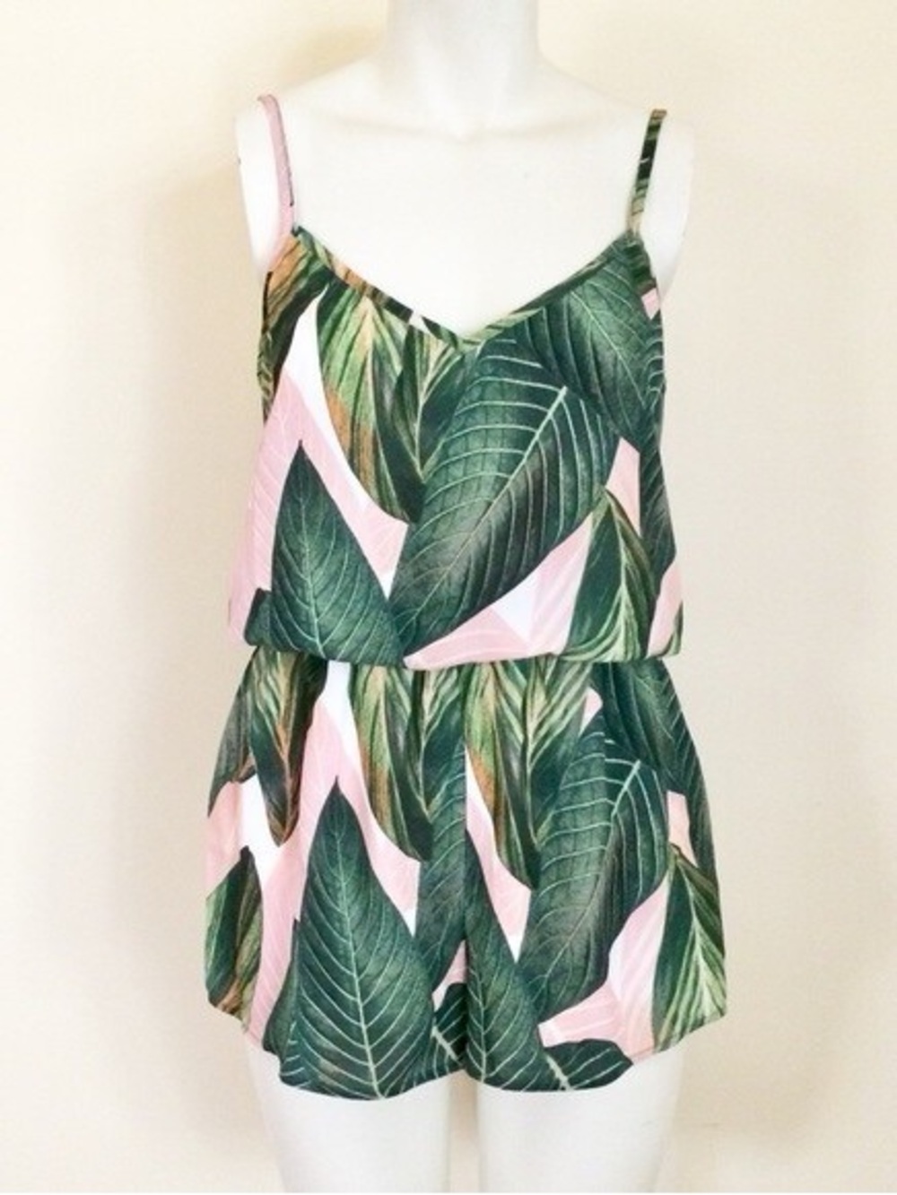 Show Me Your MuMu Pink & Green Palm Leaf Romper